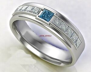 Natural Blue & White Topaz Gemstone with 925 Sterling Silver Ring for Men's #528