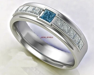Natural Blue & White Topaz Gemstone with 925 Sterling Silver Ring for Men's #528 - Image 1 of 3