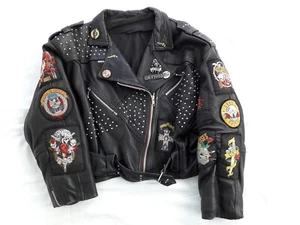 Genuine Women's 1980s/ 90s Guns N Roses Leather biker style Jacket UK size 10 - Picture 1 of 12