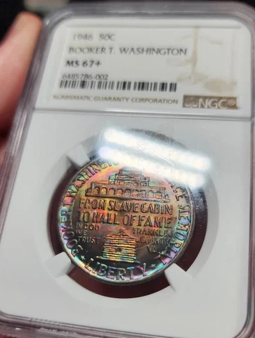 1946 Booker T Washington NGC MS67+ Plus Unreal Rainbow Toned Coin Insane Toning Cover