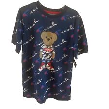 LR Scoop Shirt Youth Med Blue Fresh Hip Hop Savage Brown Bear Graphic 