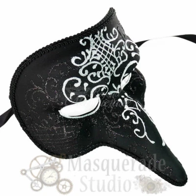 Men's Venetian Silver Glitter Pattern Nasone Grezzo Short Nose Masquerade Mask - Image 1 of 4