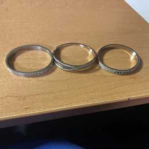 Lot Of 3 Bracelets of Stainless Steel with Rhinestones - Picture 1 of 11