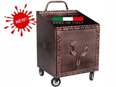 ANGELO PEGORARO CARRELLO PORTALEGNA PORTAPELLET FERRO RAMATO PER PELLET O LEGNA 52 x 50 x 84 cm