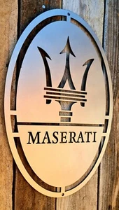 MASERATI Metal Sign - Wall Art - UK Made - Garage Sign - Dad Gift Hand Finished - Picture 1 of 7