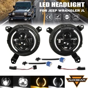 7" LED Headlight Hi-Lo DRL Turn +9" Mount Bracket for Jeep Wrangler JL 18-22 - Picture 1 of 12