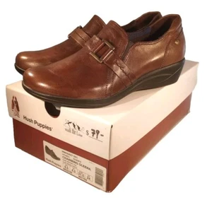 HUSH PUPPIES Women's 6.5M Leather Slip-on Loafers Brown New With Box - Picture 1 of 10