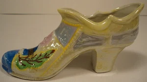 Fancy Bisque Shoe Yellow & Blue Lustre Luster New York State Souvenir c.1940's - Picture 1 of 1