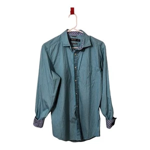 Nautica Men's Small Green Flip Cuff Collared Shirt Pinstripe Cotton - Picture 1 of 4