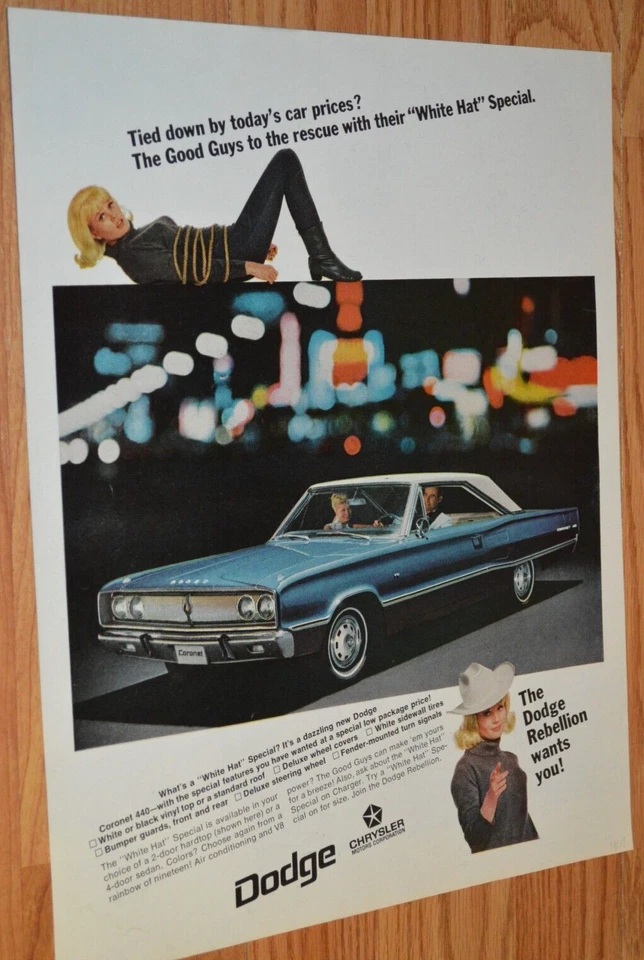 Dodge Coronet 1967 sombrero blanco especial original gran anuncio vintage anuncio 67 Foto 1 de 1