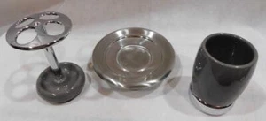 New - Set of 3 Bathroom Set - Silver/Dark Gray - Cup/Toothbrush Holder/Soap Dish - Picture 1 of 1