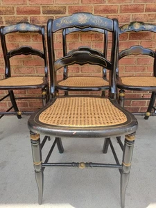 Set of 4 Hand Painted Floral Gold Lacquer Cane Chairs *See Description* - Picture 1 of 24