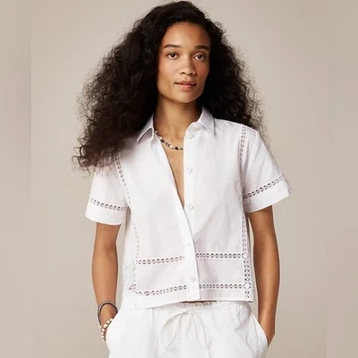 J. Crew Women's White Gamine Eyelet-Trim Shirt, Size 00 - Image 1 of 4