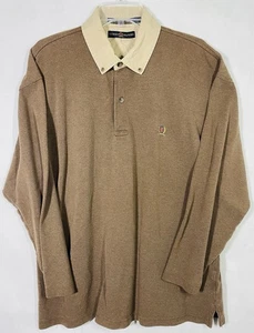 Vintage Tommy Hilfiger Polo Shirt Men’s XL Brown Tan Collar Hunt Long Sleeve 90s - Picture 1 of 6