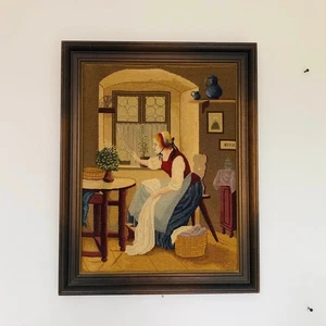Embroidery Needlework Picture Handmade Who is it? by Meyer von Bremen Vintage - Picture 1 of 3