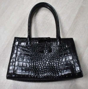 Y2K Liz Claiborne Black Faux Crocodile PVC Handbag Purse Bow Coquette VTG - Picture 1 of 6