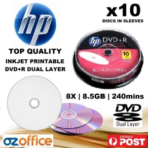 PREMIUM 10 x HP DVD+R DL 8.5GB Dual Layer 8X Blank DVD White Inkjet Printable - Picture 1 of 5