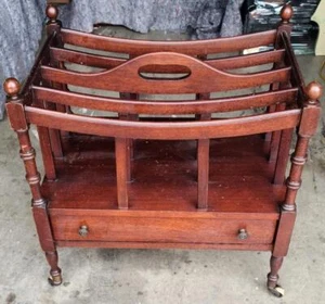 Beautiful Vintage Genuine Mahogany Canterbury Magazine Stand with Casters - VGC - Picture 1 of 10