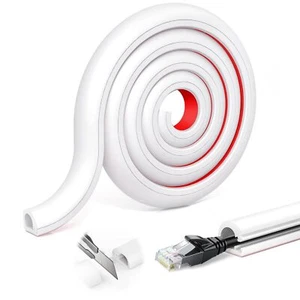 Passe-câbles blanc 14 mm x 10 mm pont de câble de 2 m sol autocollant protect... - Afbeelding 1 van 7