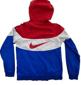 Nike Windbreaker Hoodie Jacket youth XL zip Red White Blue USA colorblock July 4 - Picture 1 of 17