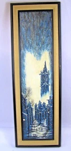 Villon Painting, Paris, Night Scene Basilica, Villon Oil Painting 8 x 31" Signed - Picture 1 of 9