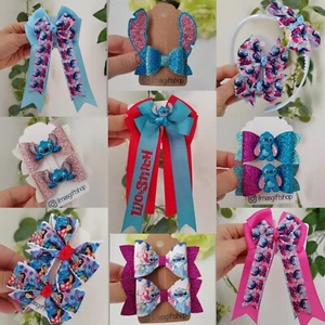 Handmade Lilo and Stitch Glitter Leather Ribbon Hair Clip Bow Bobble Headband - Picture 1 of 40