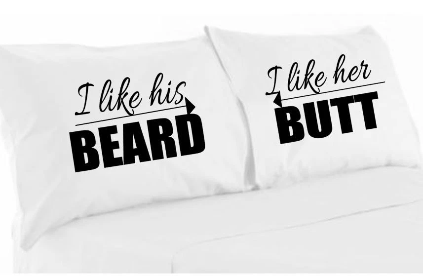 I like his beard, her butt  print pillowcase set - wedding couple valentine's  - Image 1 of 1
