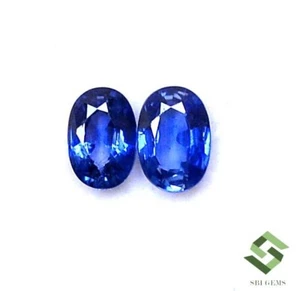 6x4 mm Natural Blue Sapphire Oval Cut Pair 1.04 CTS Faceted Loose Gemstones - Picture 1 of 6