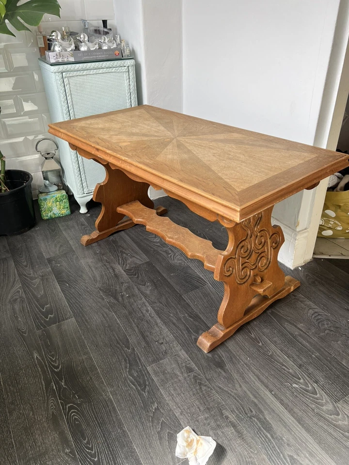 Retro Vintage Solid Wooden Pine Coffee Table - Rustic Turned Farmhouse Country - Image 1 of 3