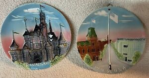Disney Vintage Round 8” Ceramic Plates Lot Of 2- Main St USA, Fantasyland