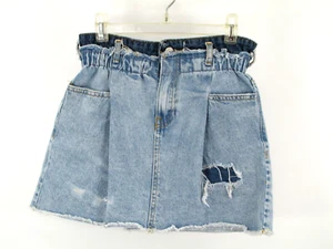 ZARA Girls Paper Bag Jean Shorts Youth Size 10 Elastic Waist Pockets Distressed - Picture 1 of 10