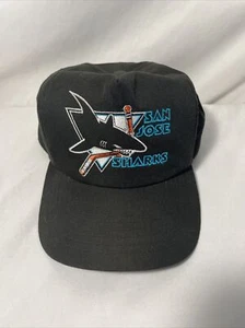 Vintage 90s San Jose Sharks American Needle Blockhead SnapBack Hat NHL 100% Cott - Picture 1 of 4