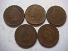Lot of 5 Indian Head  U.S cent Coins nice old coins (1889,90,97,1905,06)   #9634