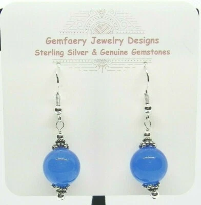 Серебро натуральный синий кальцит драгоценных камней подвеской серьги #2...ручной работы США - Изображение 1 из 4