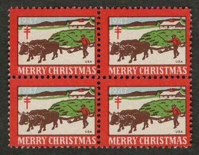 1947 WX135 Getting a Load of Trees Block of 4 US Christmas Seals/Stamps MNH - Image 1 of 2