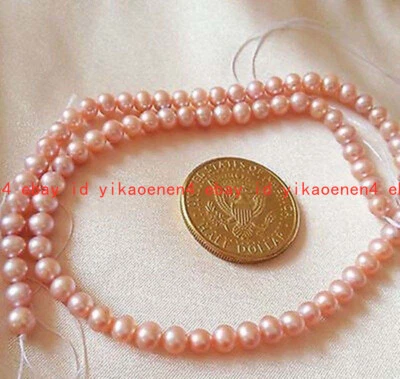 Real 7-8mm Natural Pink Freshwater Natural Pearl Round Loose Beads 14'' - Image 1 of 4