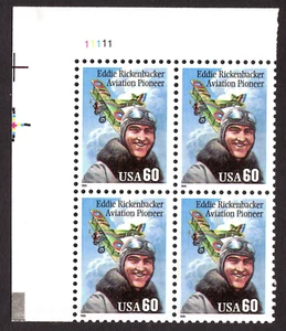 Scott #2998 Eddie Rickenbacker (Pilot) Plate Block Of 4 Stamps - MNH - Picture 1 of 1