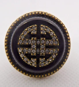 HEIDI DAUS Chinois Mystique Round Black Onyx & Swarovski Crystals Ring EUC - Picture 1 of 9