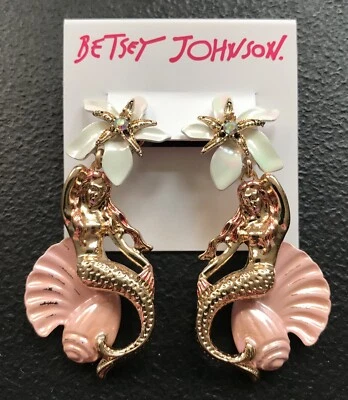 Betsey Johnson Gold Tone Flower, Starfish, Mermaid & Seashell Drop Earrings NWT - Image 1 of 4