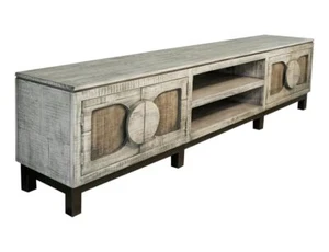 93 White Solid Wood Cabinet Enclosed Storage Distressed TV Stand - Picture 1 of 1