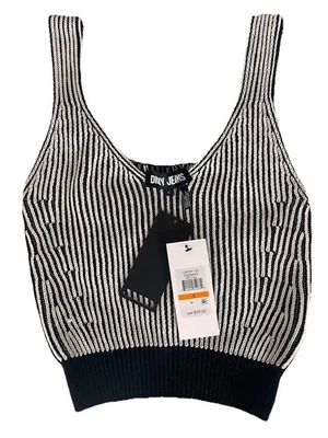 DKNY Cuello en V Punto Acanalado Camiseta Estilo Tank 100% Algodón Blanco y Negro Talla Pequeña Foto 1 de 3