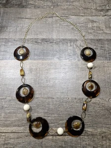 Collana Ulla Popken bigiotteria marrone cerchi grandi perle vintage retrò - Foto 1 di 6