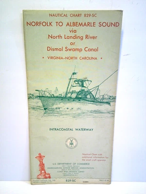 Carta náutica vintage 1966 829-SC Norfolk a Albemarle Sound agua intercostera Foto 1 de 4