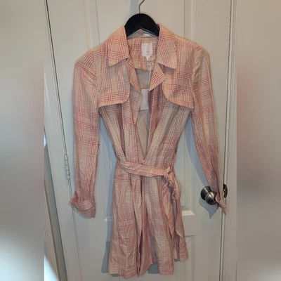 Gabardina Lauren Conrad Rosa a Cuadros XS Rayón Nylon Larga Nueva con Etiquetas Foto 1 de 4