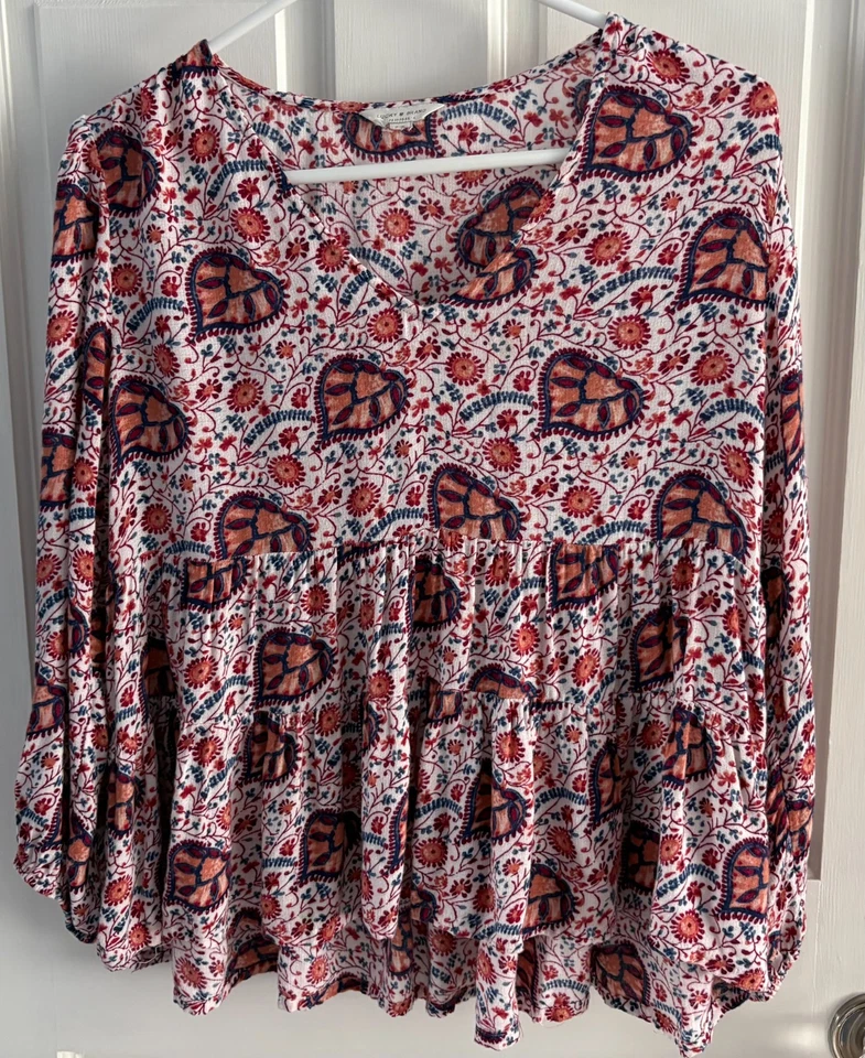 Lucky Brand, Peasant Top, Woman's Blouse, Shirt, Size XS/S, 3/4 Sleeve - Image 1 of 4