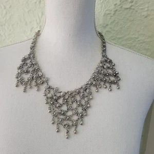 Vintage Alpaca Waterfall Necklace Multi link Mesh Statement Chandelier V Shape - Picture 1 of 9