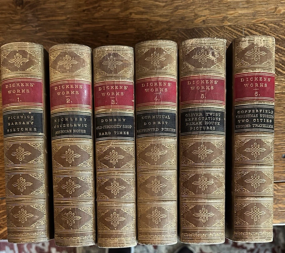 Charles Dickens Vintage 6 Volume Set Leather Bound D. Appleton Publisher  1868 - Image 1 of 4