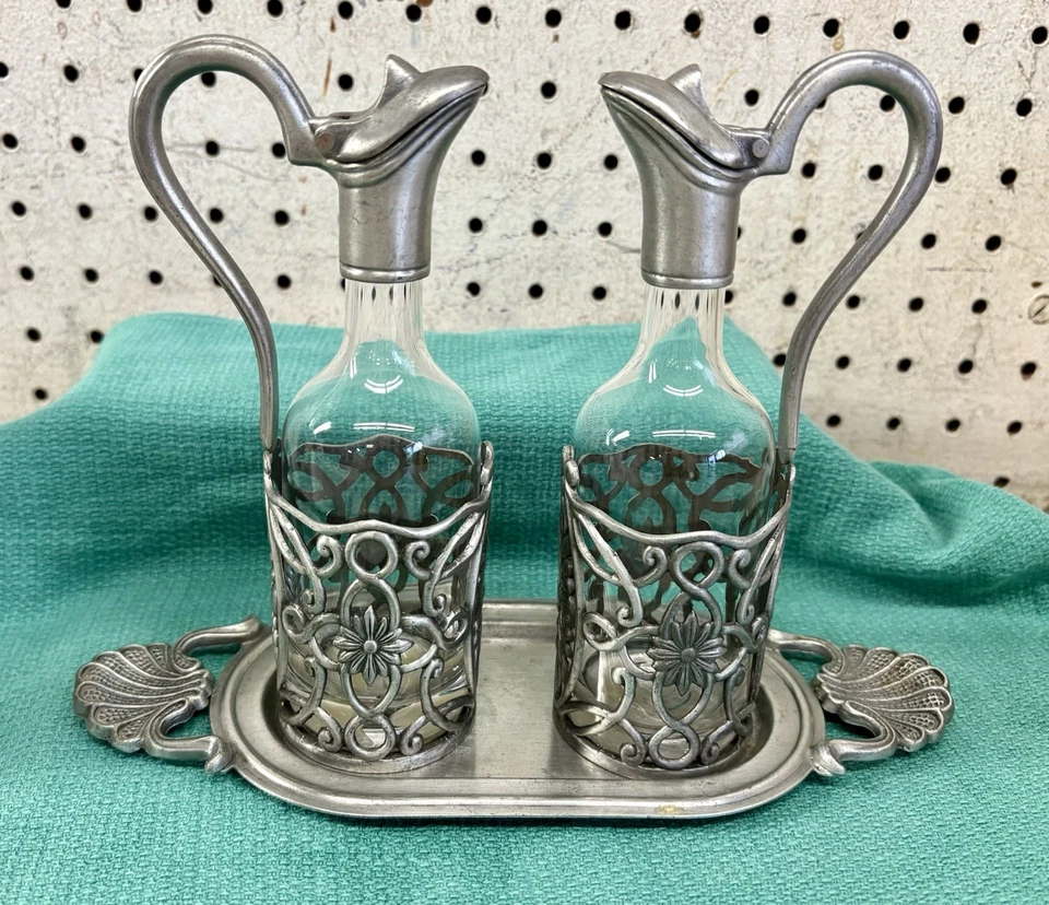 Винтажный круизный набор со стеклянным и серебряным покрытием с лотком - Изображение 1 из 4