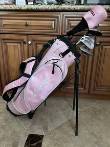 Linksman Girl Pink Jr Kids 5 Pc Left Handed Golf Club Set w/ Bag 7-10 Yrs - Picture 1 of 14