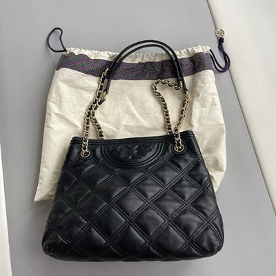 Tory Burch Large Fleming Quilted Leather Shoulder Bag – Black Gold Chain - Image 1 of 4